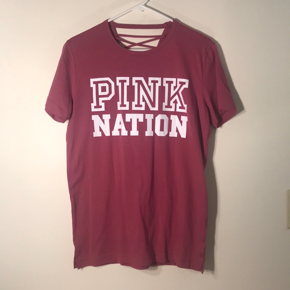 Vs pink strappy back campus tee nwt